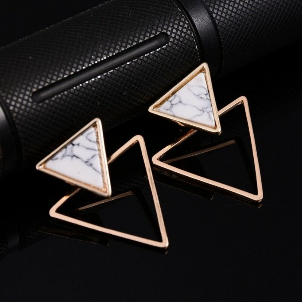 NWT Marble Stack Geometric Gold Triangle Earrings